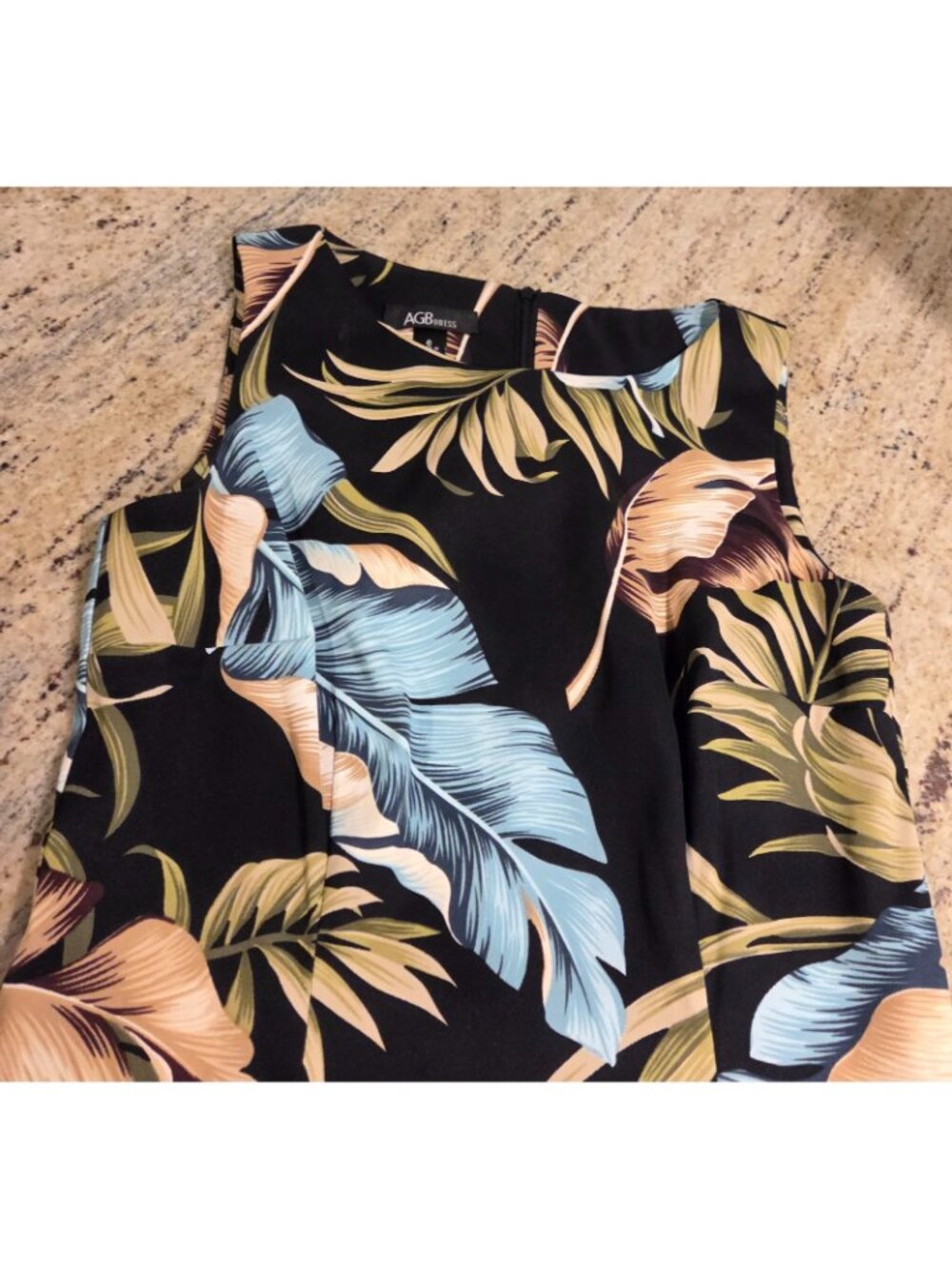 AGB Dress Floral Aloha Hawaii Midi Sleeveless Size 6 Black Blue Green Zip - Picture 8 of 13